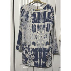 Nicole Miller Dress Silk Womens Blue White Large Tie Dye Abstract Sheath Edgy